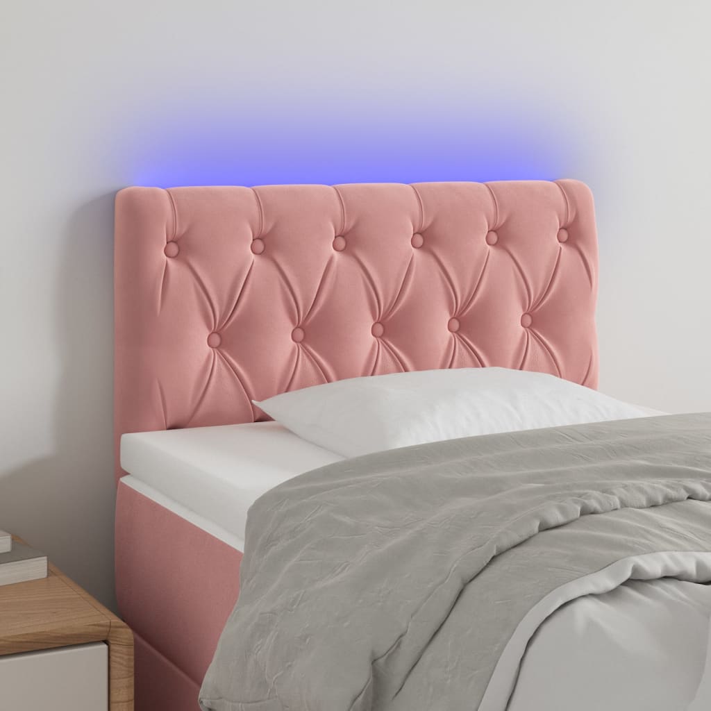 vidaXL Čelo postele s LED růžové 80 x 7 x 78/88 cm samet