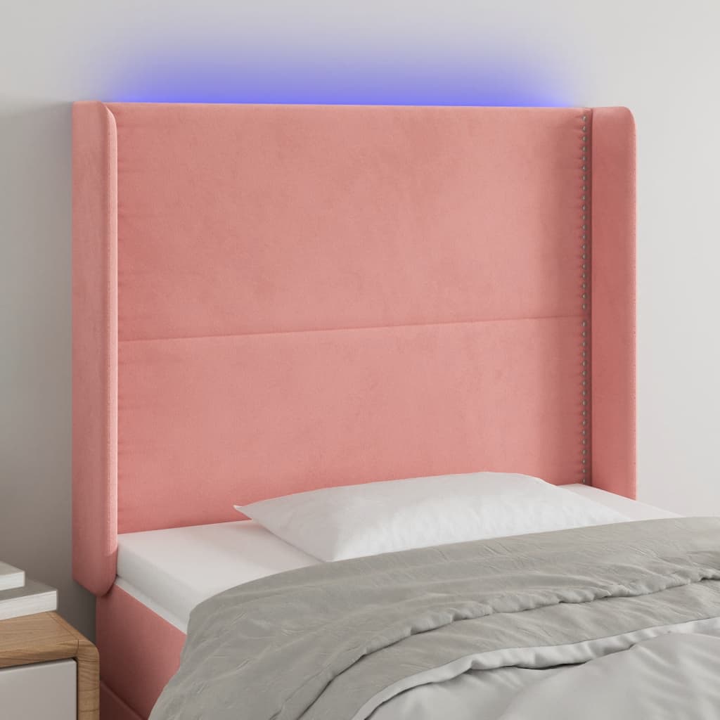 vidaXL Čelo postele s LED růžové 93 x 16 x 118/128 cm samet