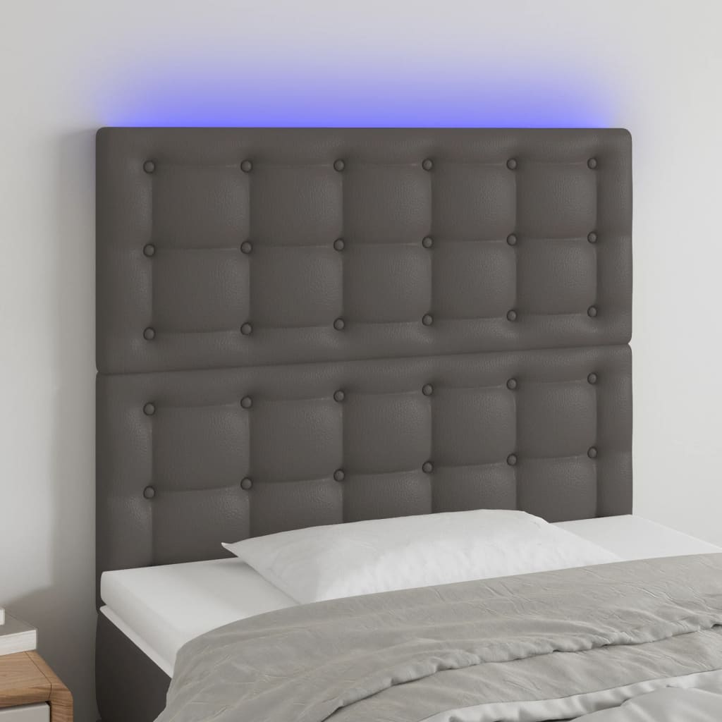 vidaXL Čelo postele s LED šedé 90x5x118/128 cm umělá kůže