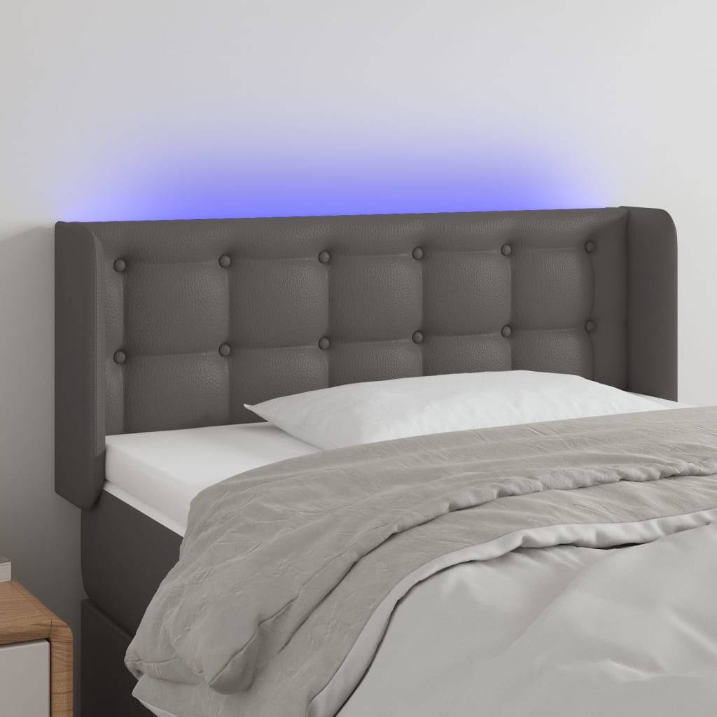 vidaXL Čelo postele s LED šedé 93 x 16 x 78/88 cm umělá kůže