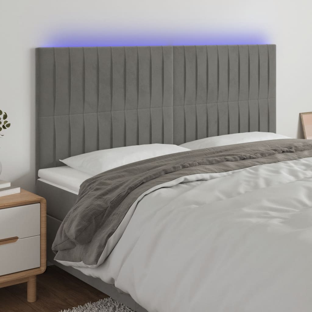 vidaXL Čelo postele s LED světle šedé 180x5x118/128 cm samet