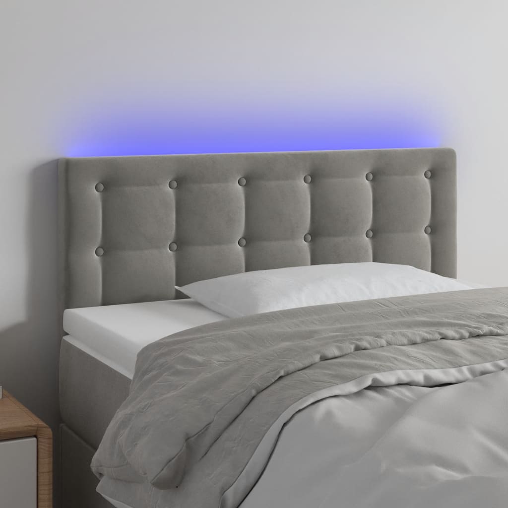 vidaXL Čelo postele s LED světle šedé 80 x 5 x 78/88 cm samet