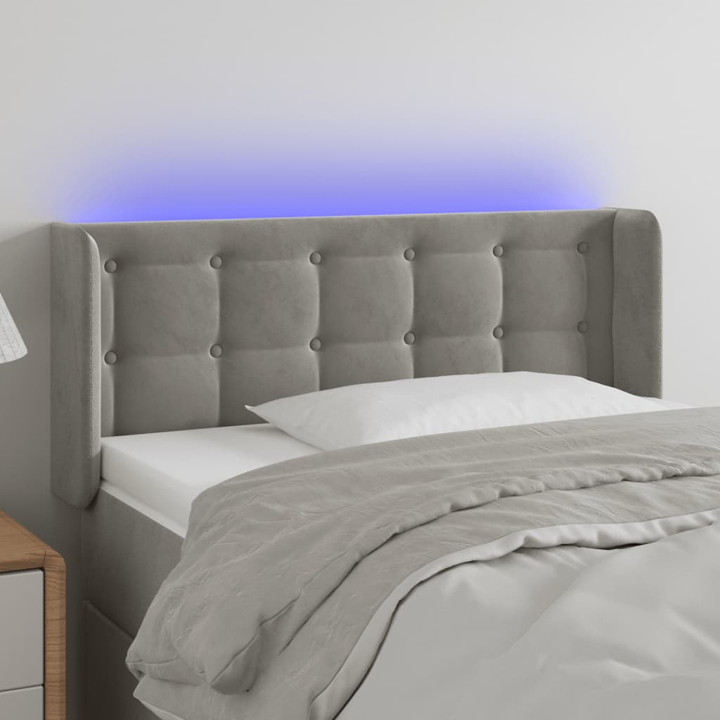 vidaXL Čelo postele s LED světle šedé 83 x 16 x 78/88 cm samet