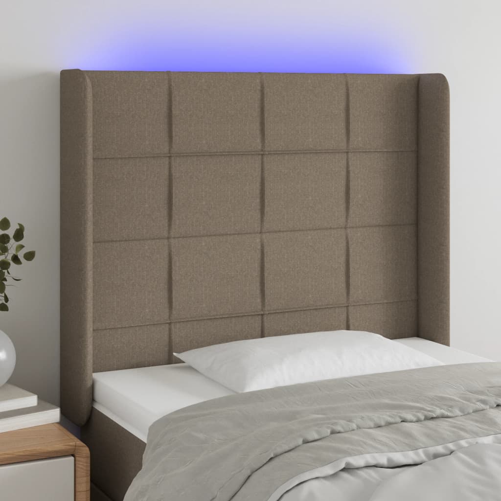 vidaXL Čelo postele s LED taupe 103 x 16 x 118/128 cm textil