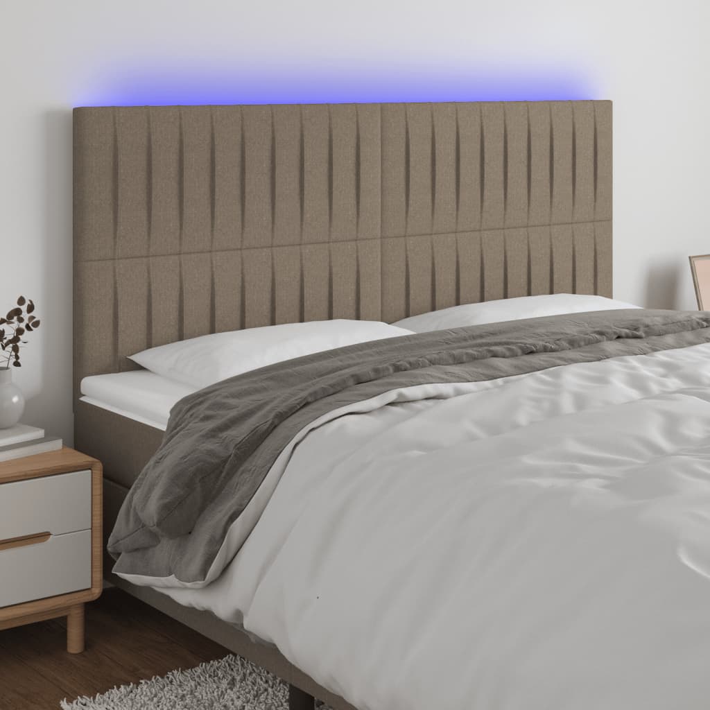 vidaXL Čelo postele s LED taupe 160x5x118/128 cm textil