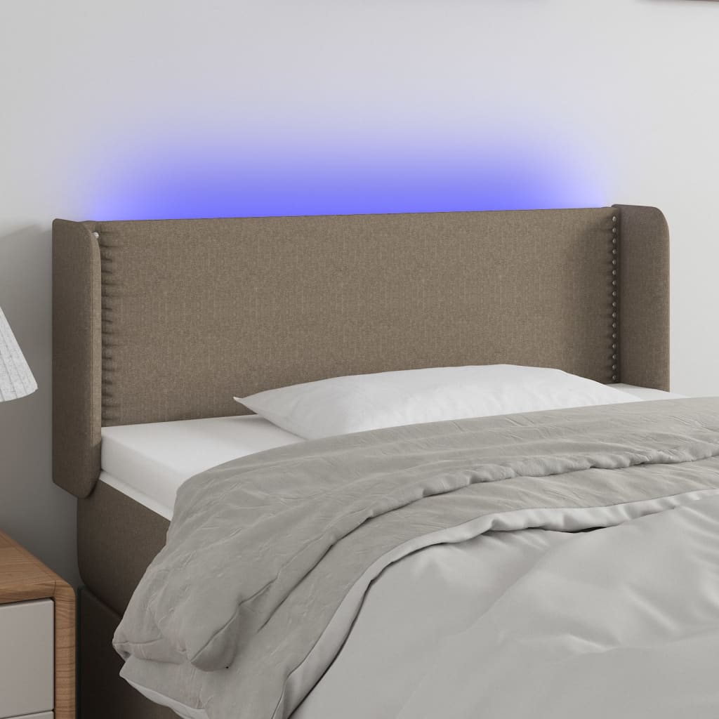 vidaXL Čelo postele s LED taupe 93 x 16 x 78/88 cm textil