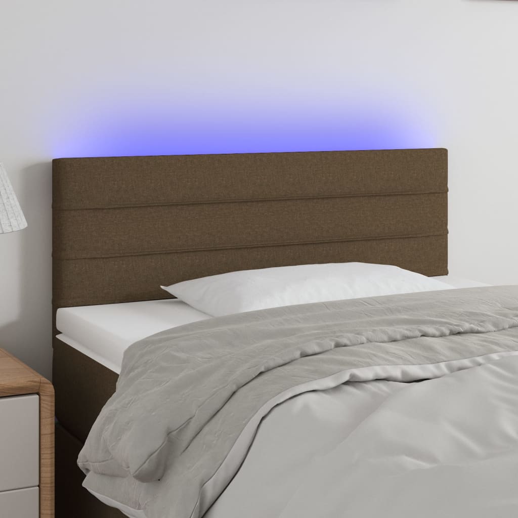 vidaXL Čelo postele s LED tmavě hnědé 100x5x78/88 cm textil