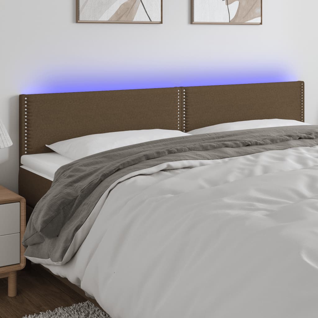 vidaXL Čelo postele s LED tmavě hnědé 160x5x78/88 cm textil