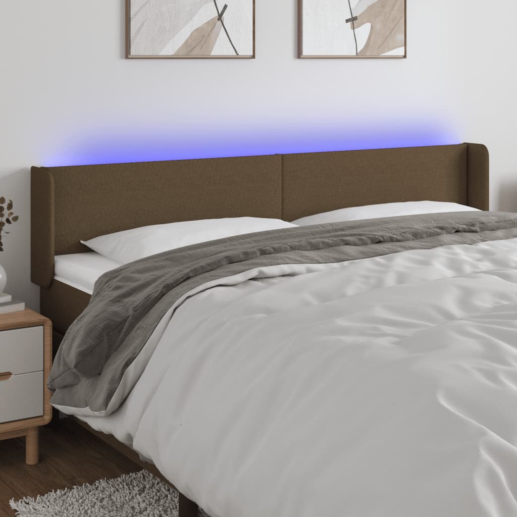vidaXL Čelo postele s LED tmavě hnědé 163 x 16 x 78/88 cm textil