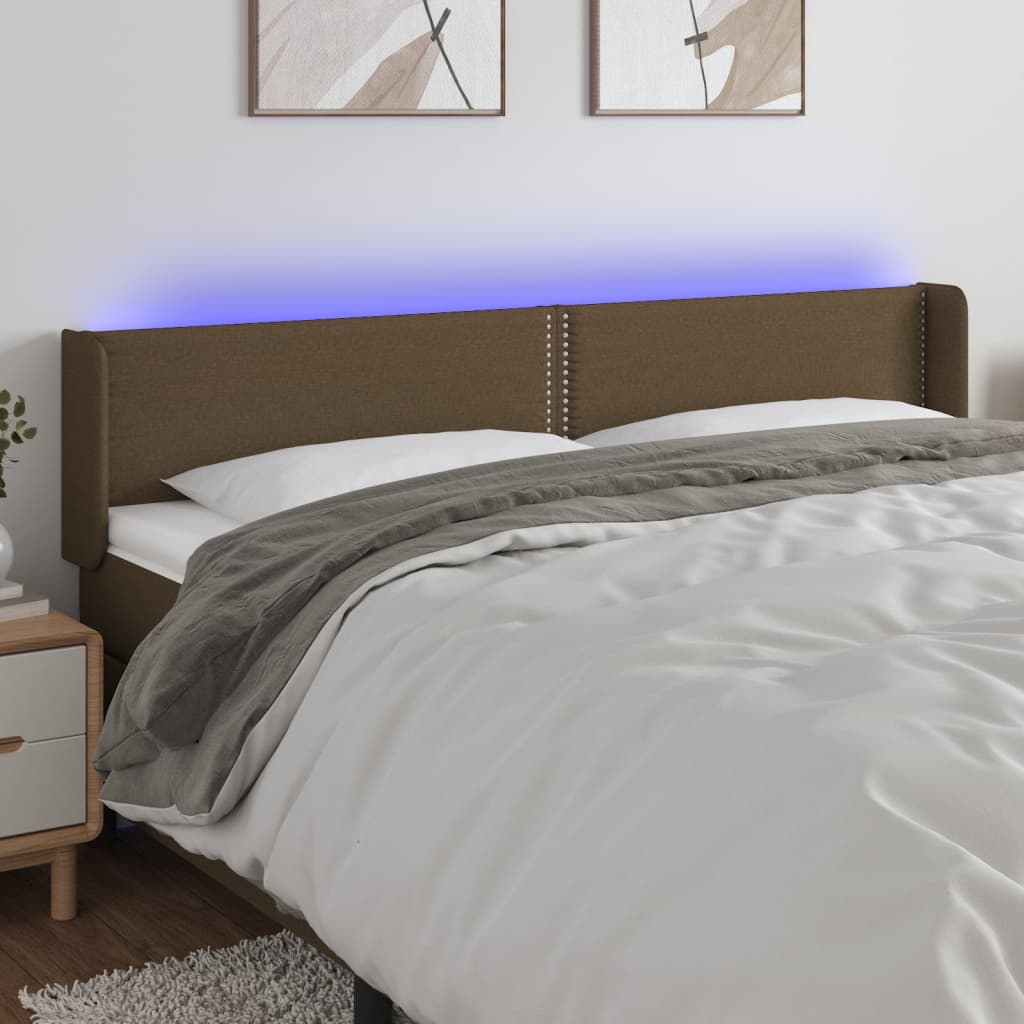 vidaXL Čelo postele s LED tmavě hnědé 183 x 16 x 78/88 cm textil