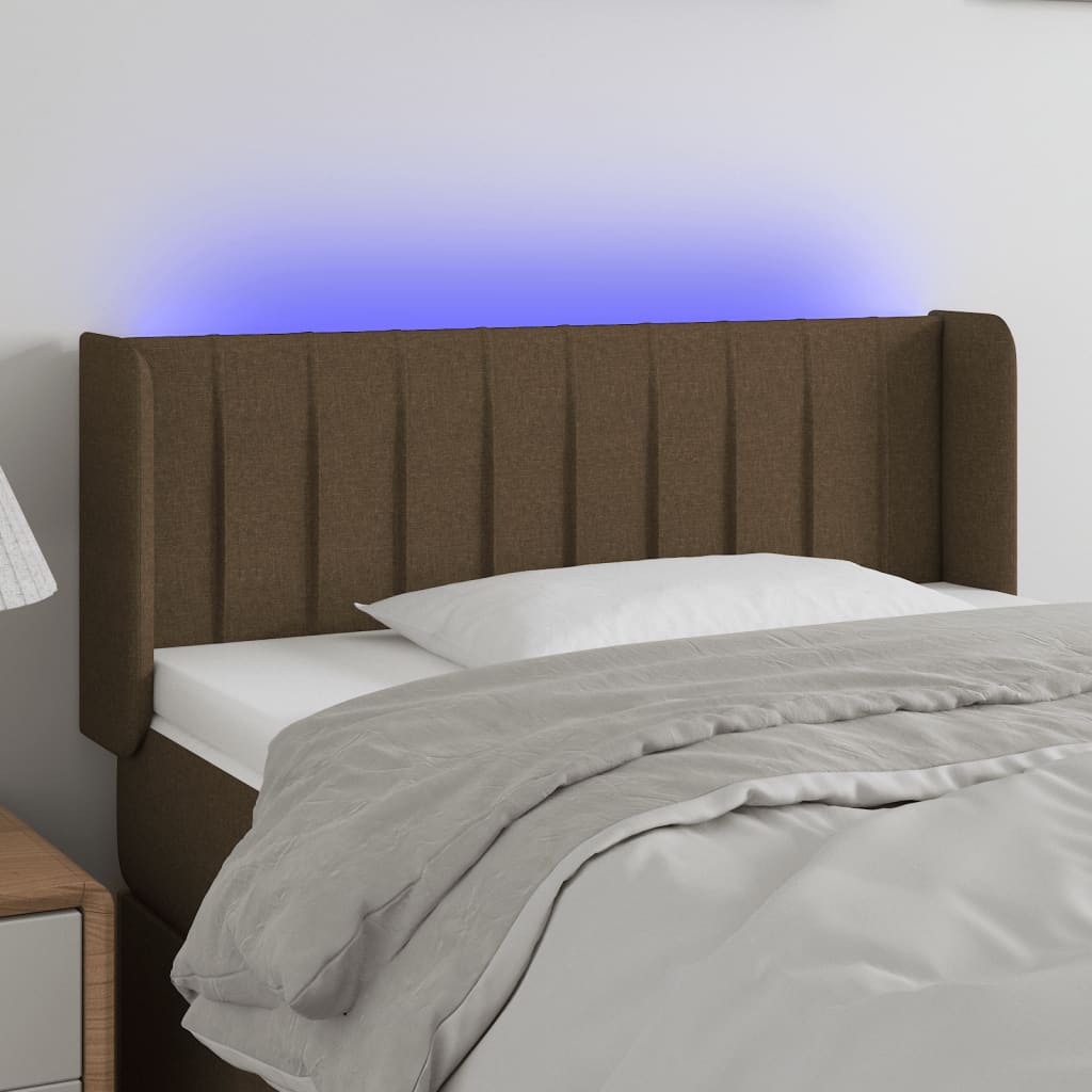 vidaXL Čelo postele s LED tmavě hnědé 93 x 16 x 78/88 cm textil