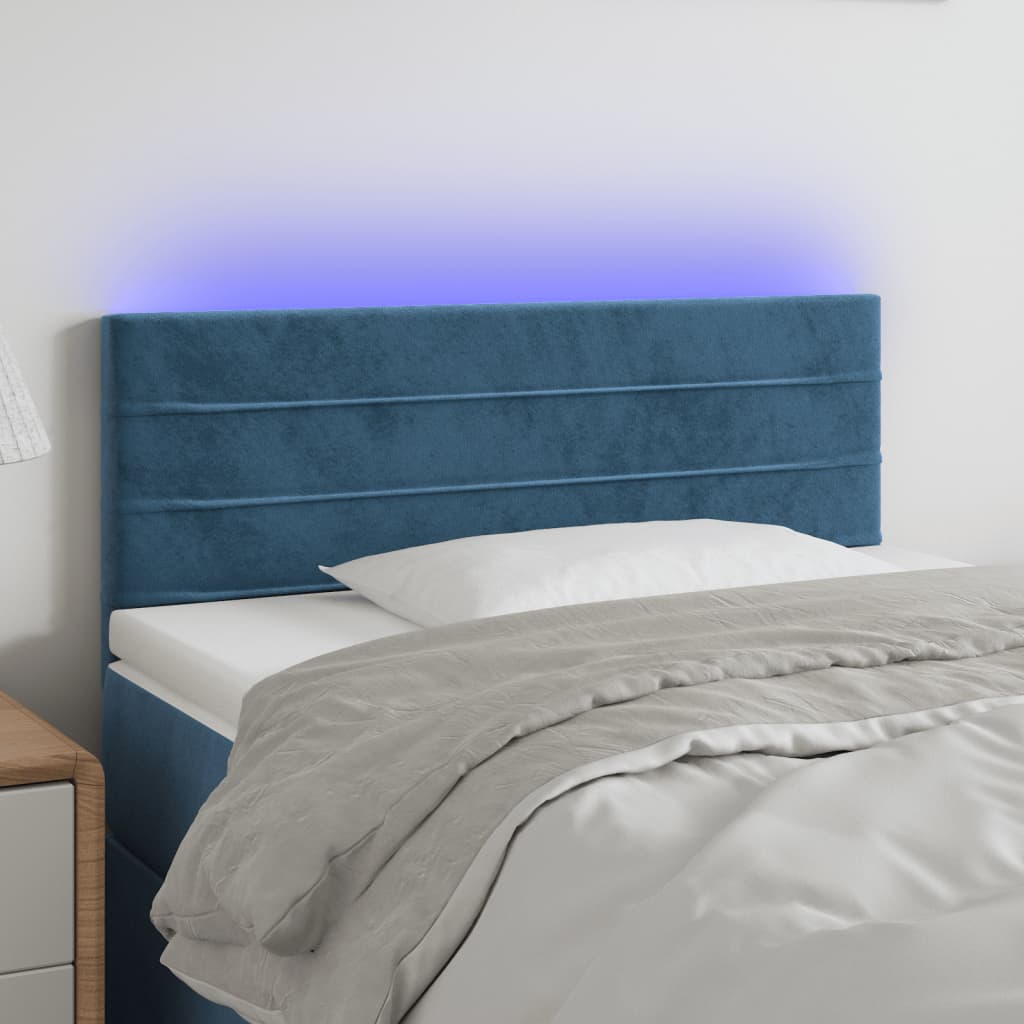 vidaXL Čelo postele s LED tmavě modré 100x5x78/88 cm samet