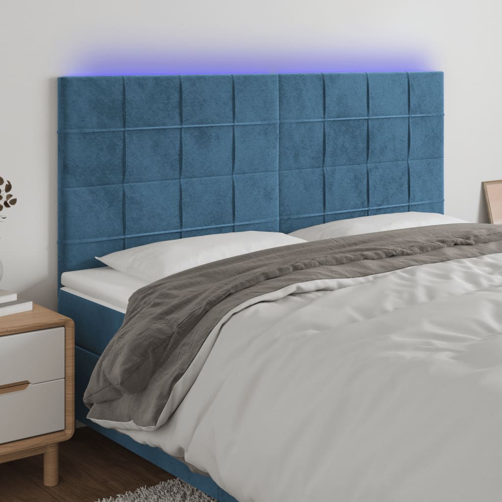 vidaXL Čelo postele s LED tmavě modré 160x5x118/128 cm samet