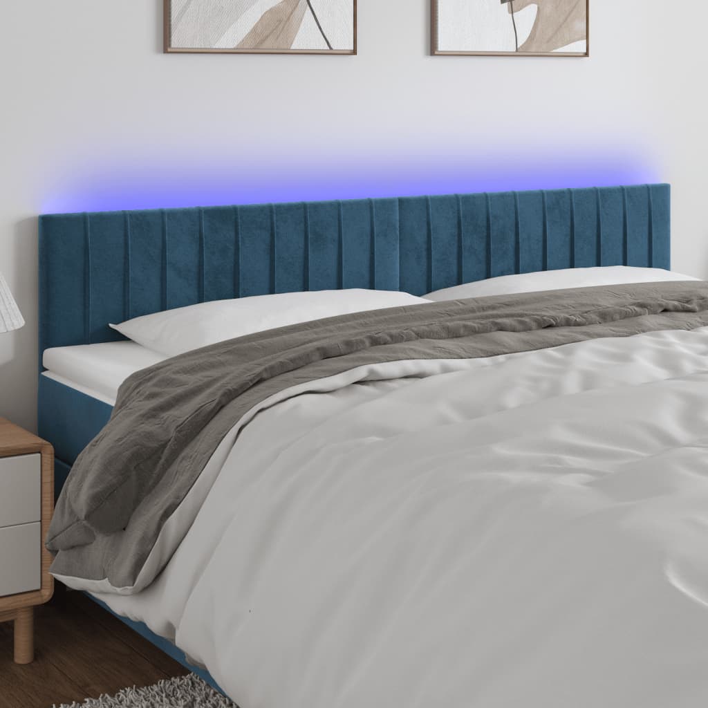vidaXL Čelo postele s LED tmavě modré 180x5x78/88 cm samet