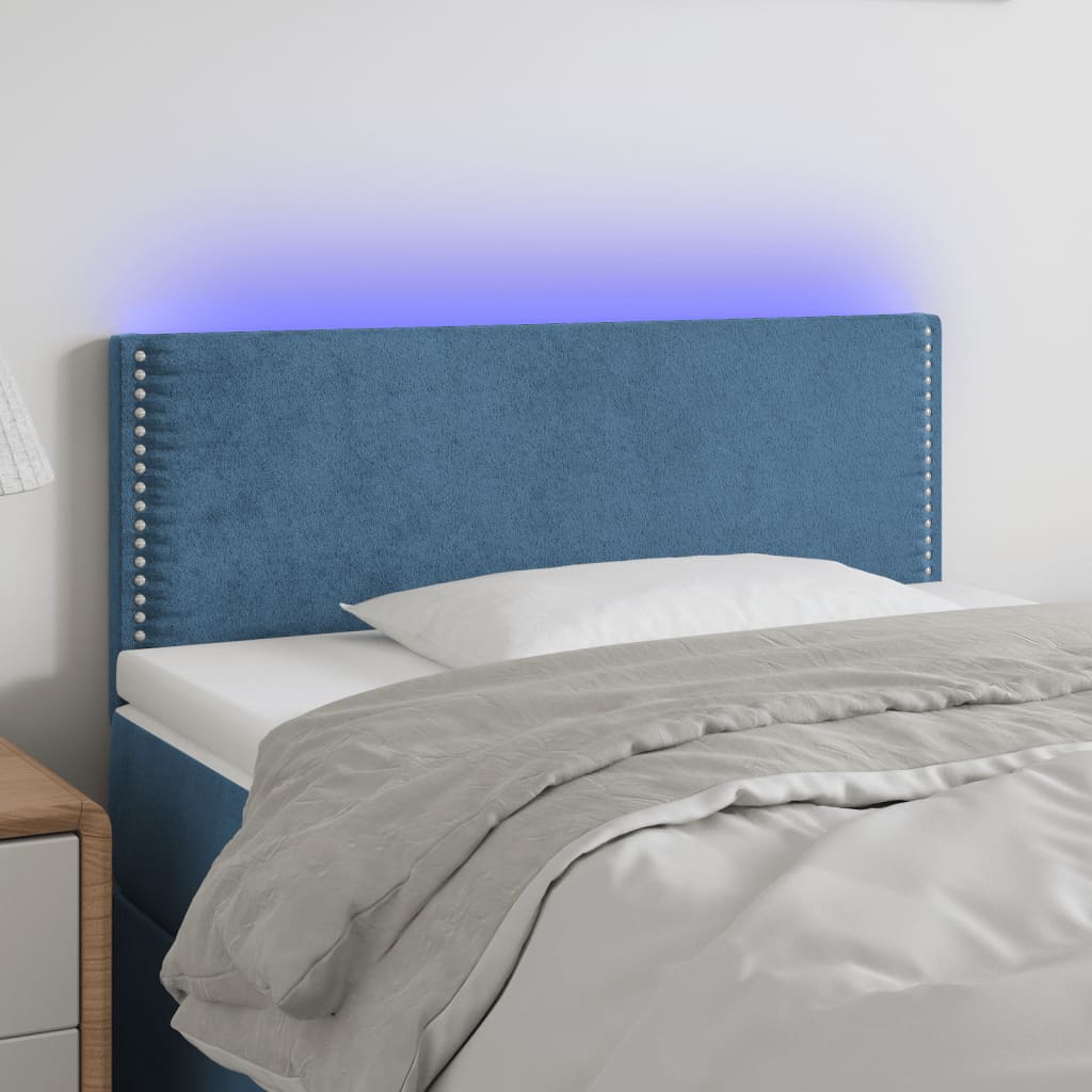 vidaXL Čelo postele s LED tmavě modré 90x5x78/88 cm samet