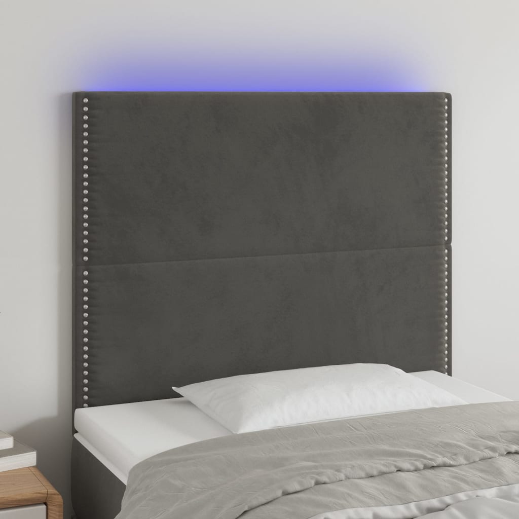 vidaXL Čelo postele s LED tmavě šedé 100x5x118/128 cm samet