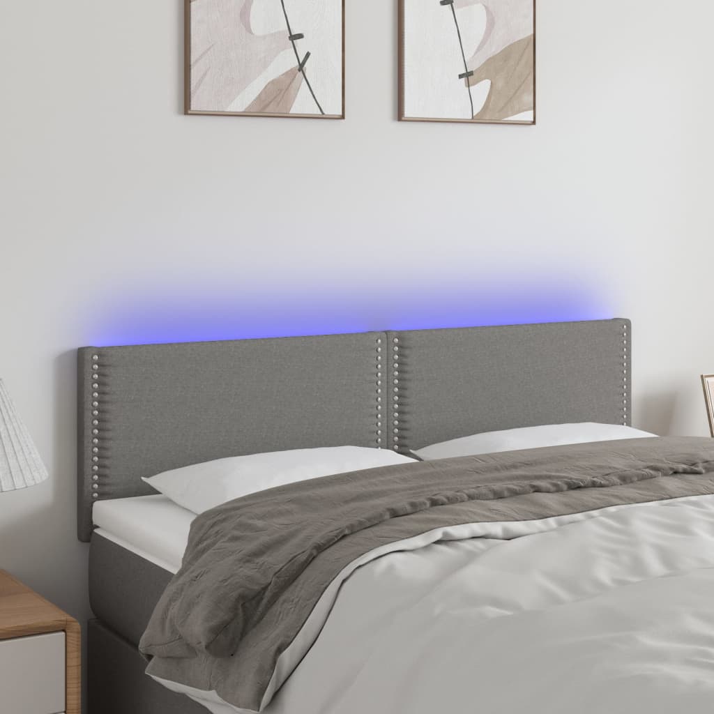 vidaXL Čelo postele s LED tmavě šedé 144x5x78/88 cm textil