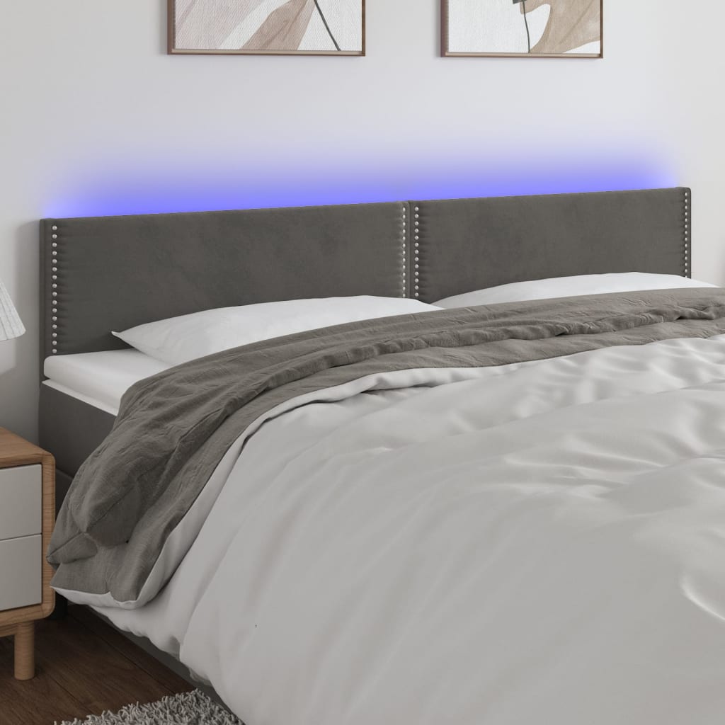 vidaXL Čelo postele s LED tmavě šedé 180x5x78/88 cm samet