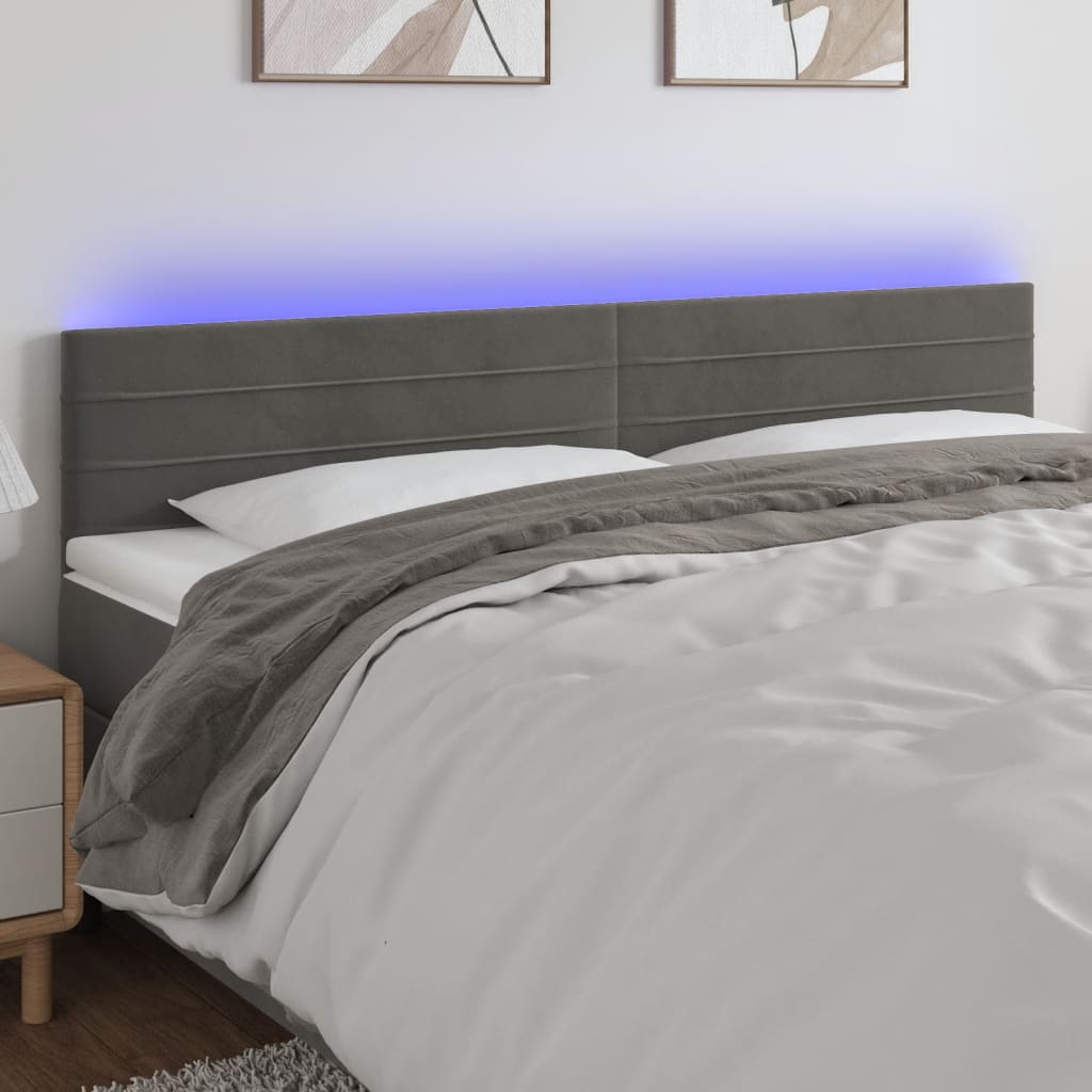 vidaXL Čelo postele s LED tmavě šedé 200x5x78/88 cm samet