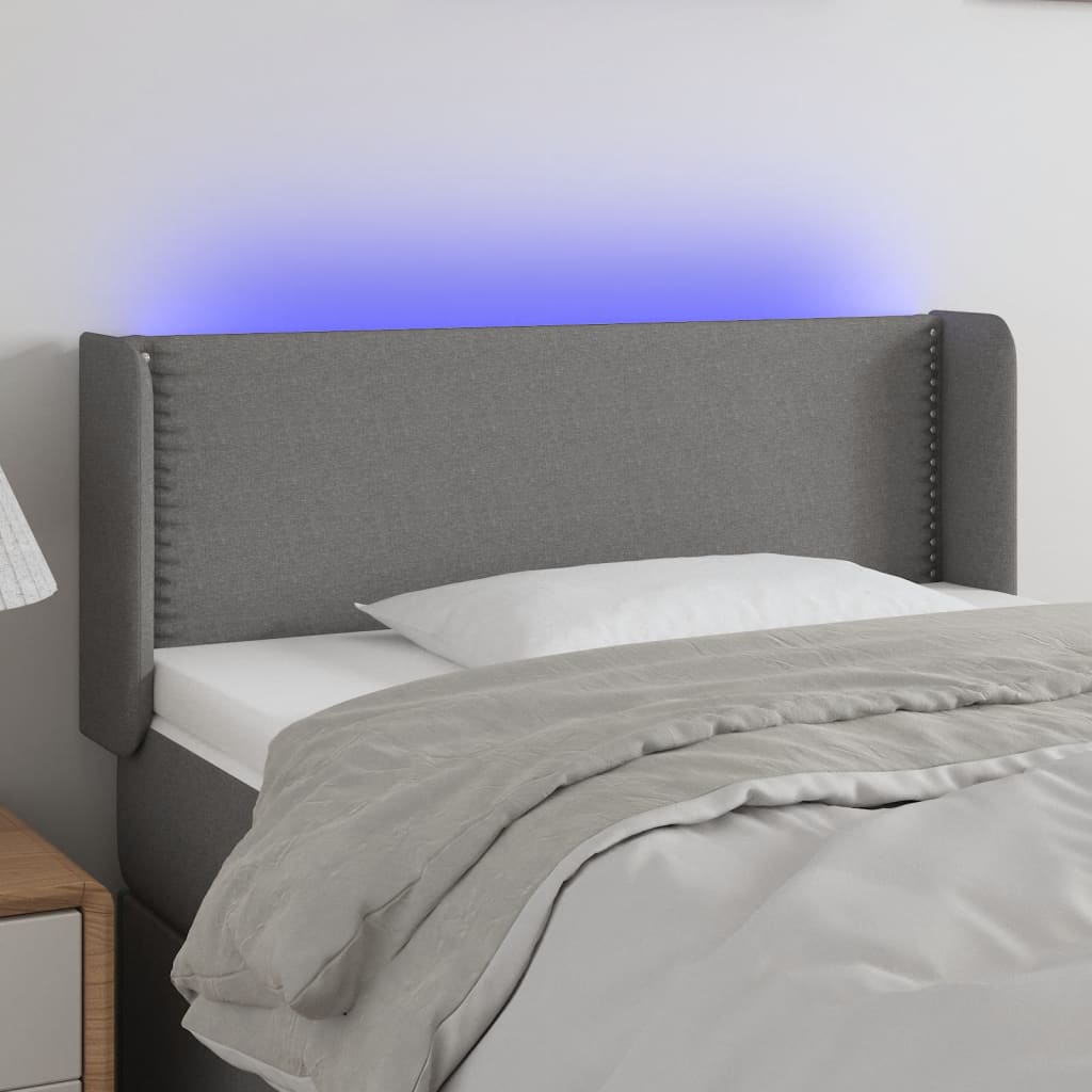 vidaXL Čelo postele s LED tmavě šedé 93 x 16 x 78/88 cm textil
