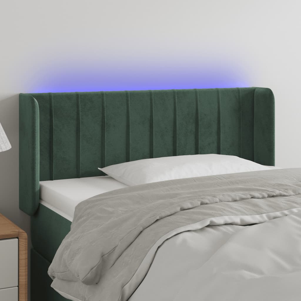 vidaXL Čelo postele s LED tmavě zelené 103 x 16 x 78/88 cm samet