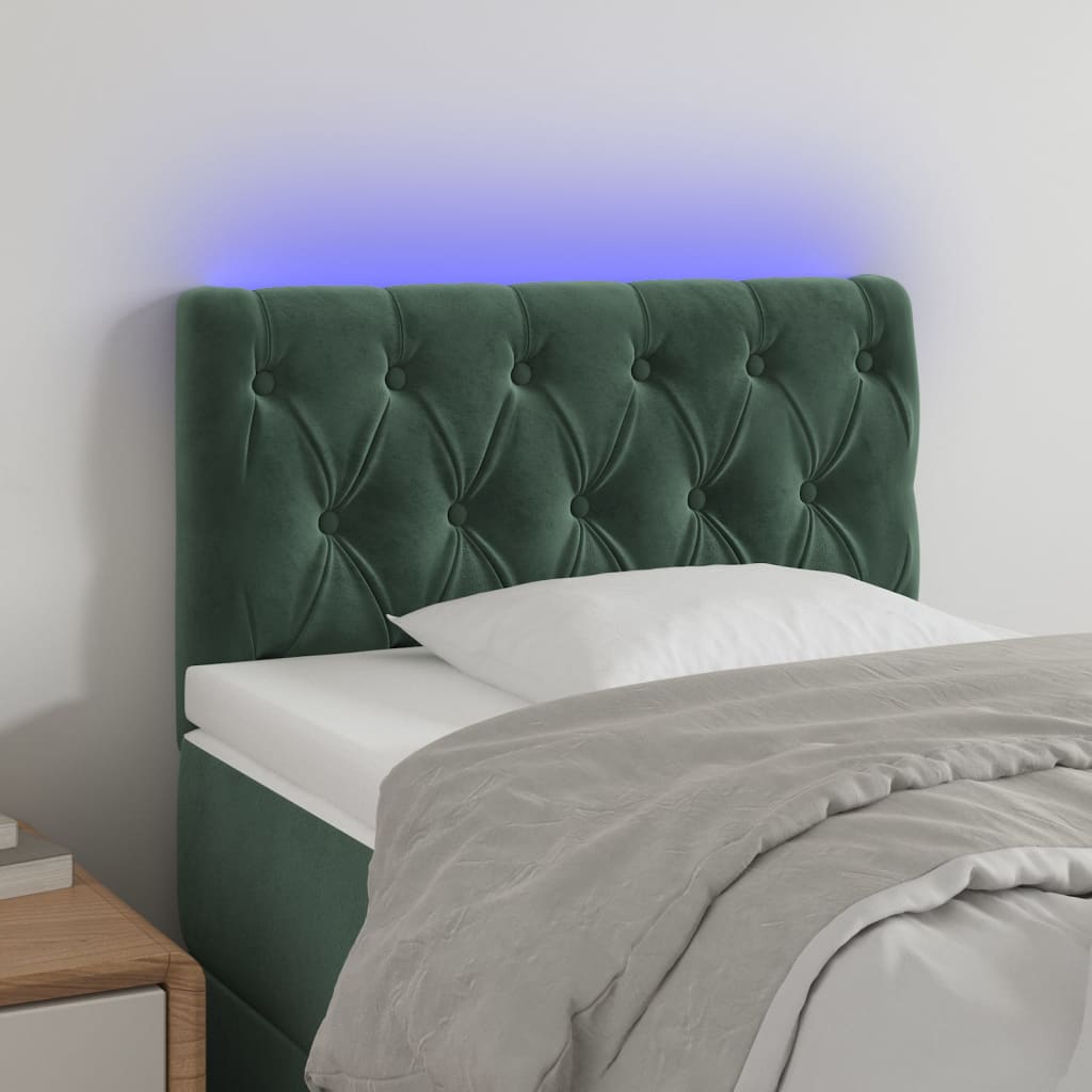 vidaXL Čelo postele s LED tmavě zelené 80 x 7 x 78/88 cm samet