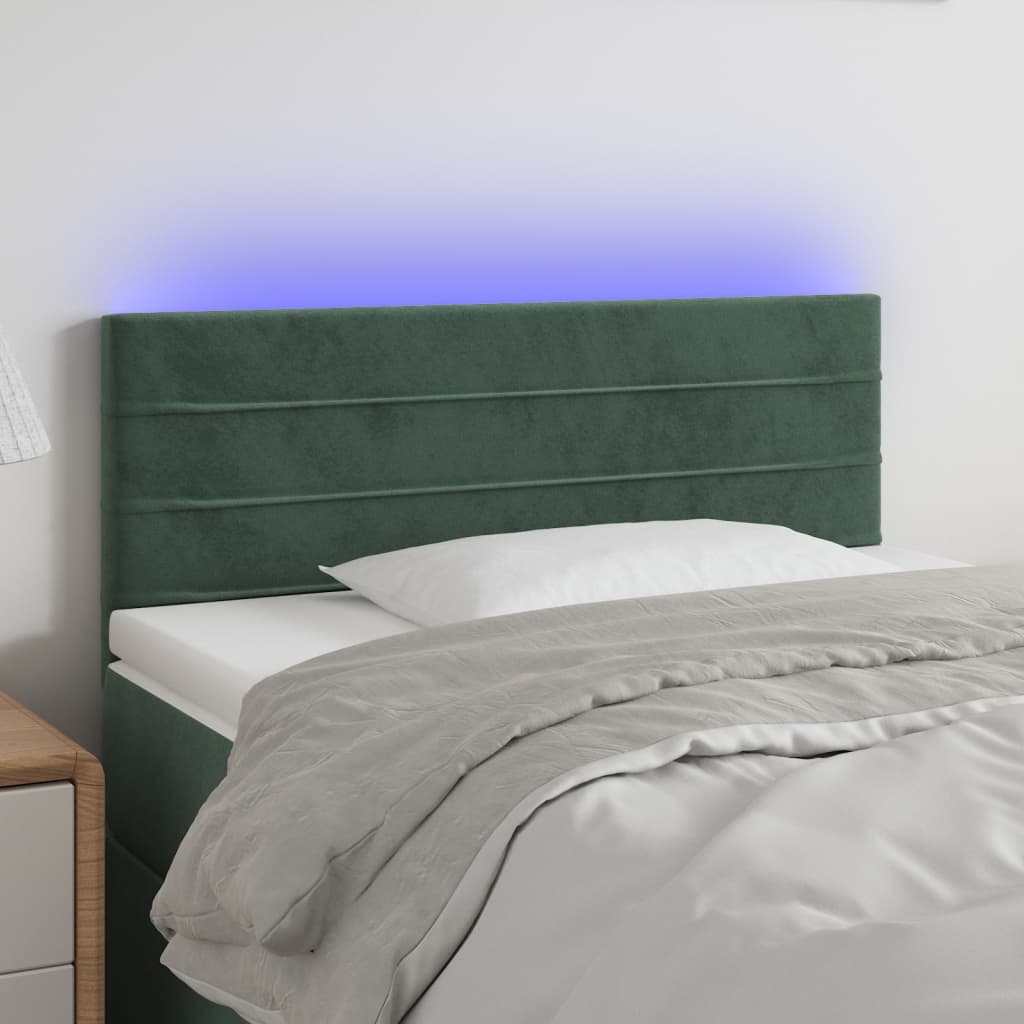 vidaXL Čelo postele s LED tmavě zelené 90x5x78/88 cm samet