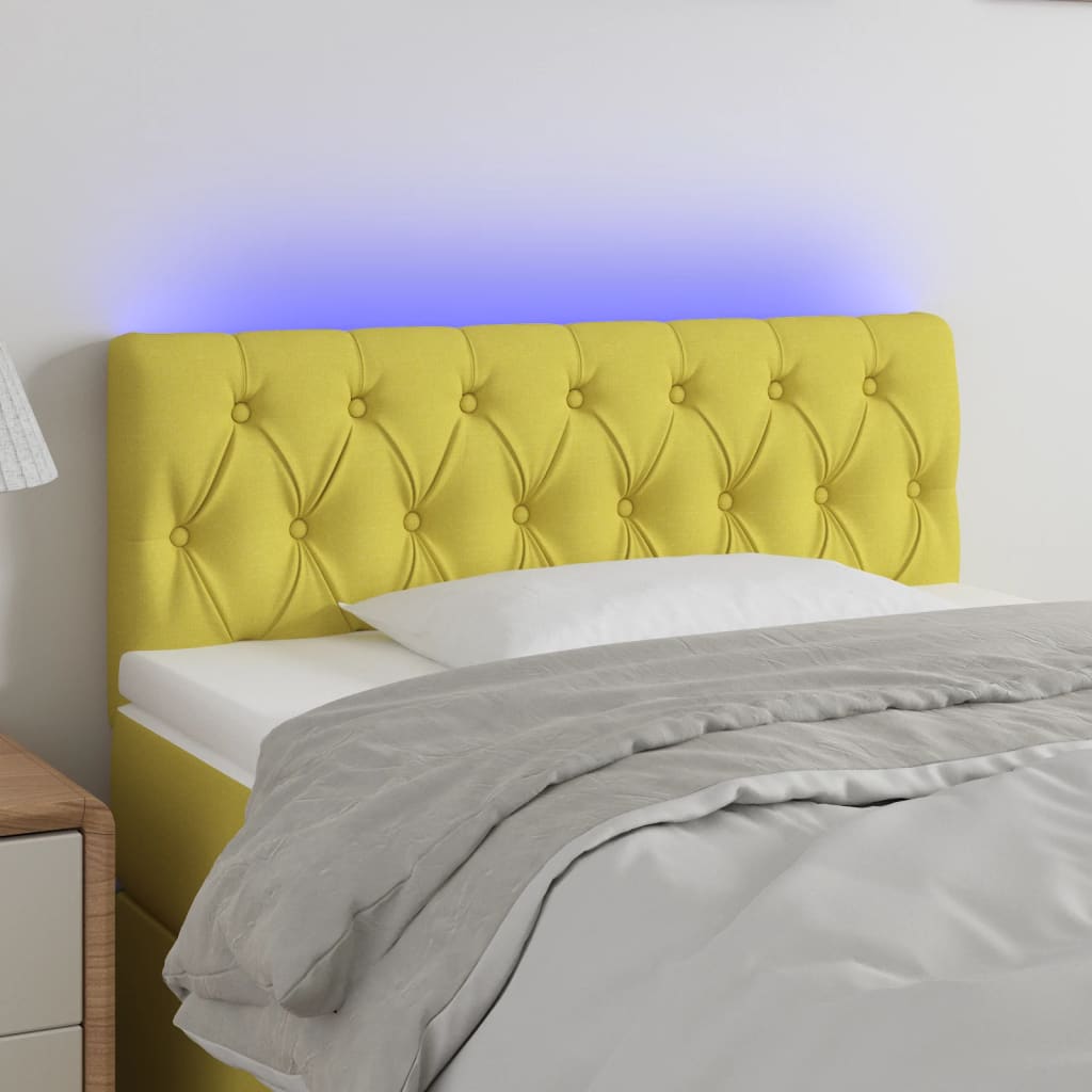 vidaXL Čelo postele s LED zelené 100 x 7 x 78/88 cm textil