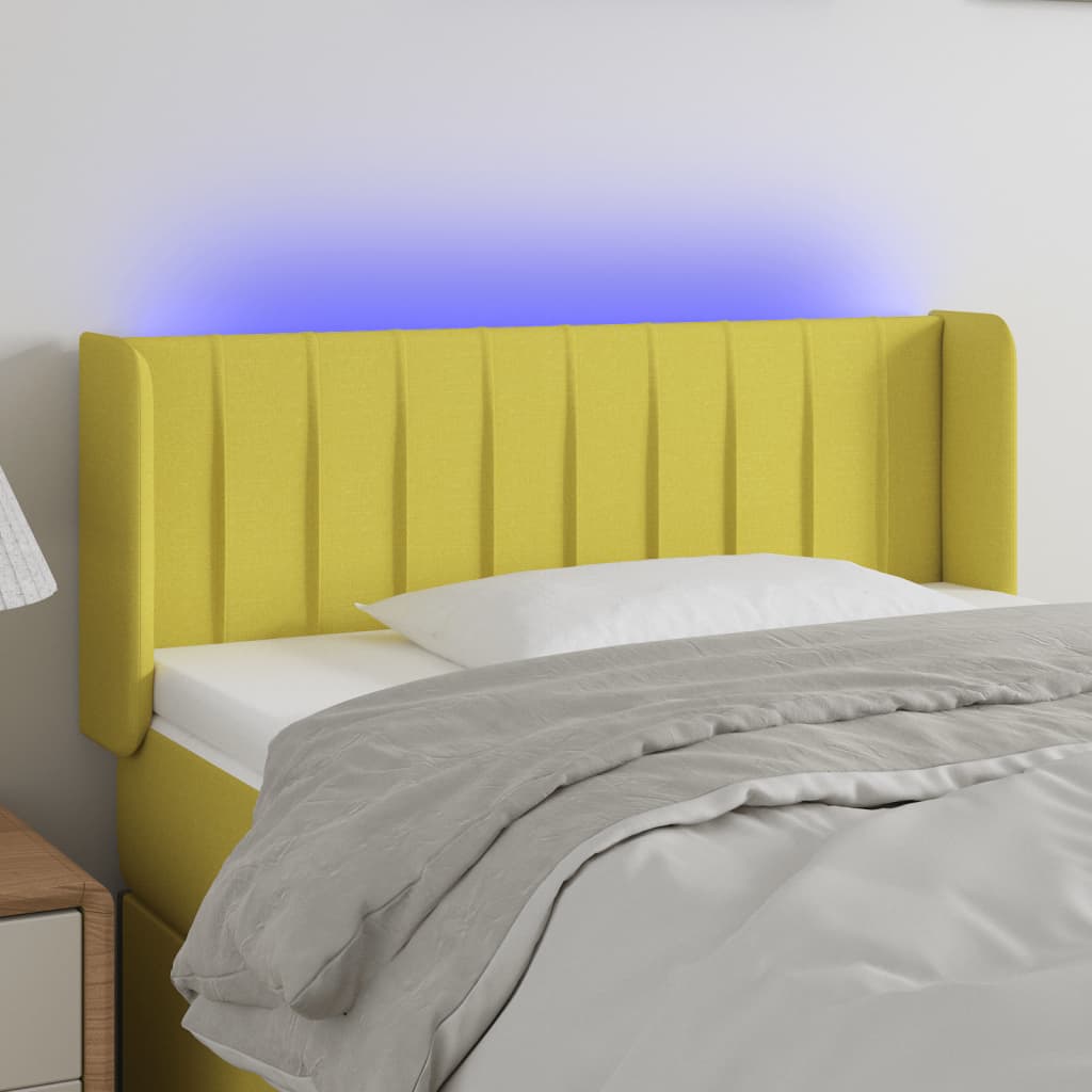 vidaXL Čelo postele s LED zelené 103 x 16 x 78/88 cm textil