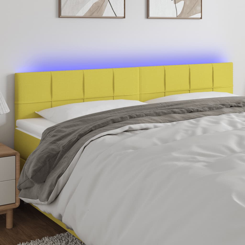 vidaXL Čelo postele s LED zelené 160x5x78/88 cm textil