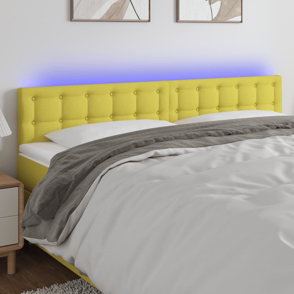 vidaXL Čelo postele s LED zelené 180x5x78/88 cm textil