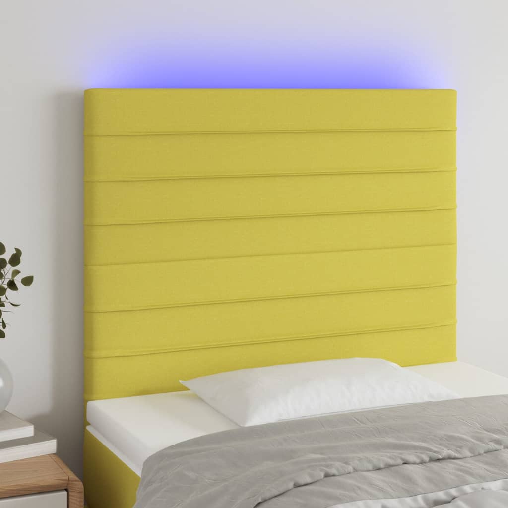 vidaXL Čelo postele s LED zelené 90x5x118/128 cm textil