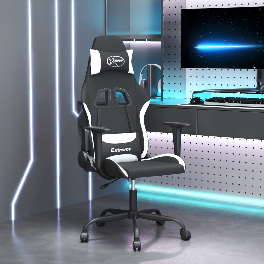 vidaXL Herní židle černá a bílá textil