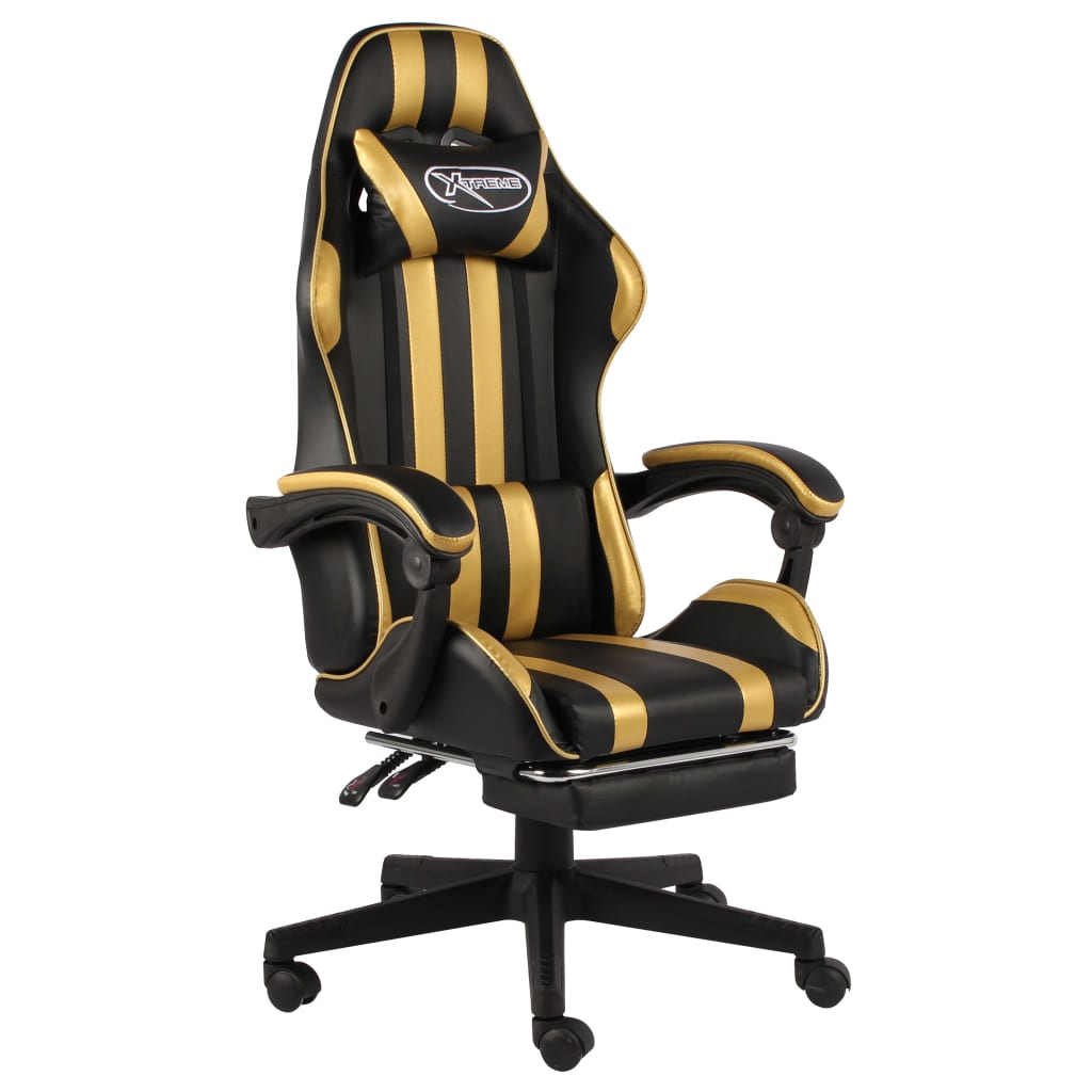 vidaXL Herní židle s podnožkou černo-zlatá umělá kůže