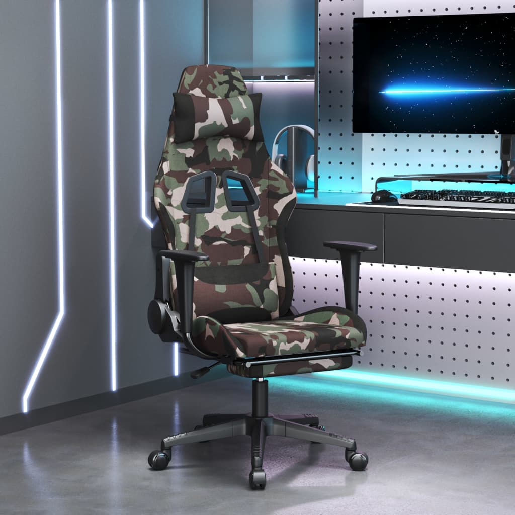 vidaXL Herní židle s podnožkou maskáčová a černá textil