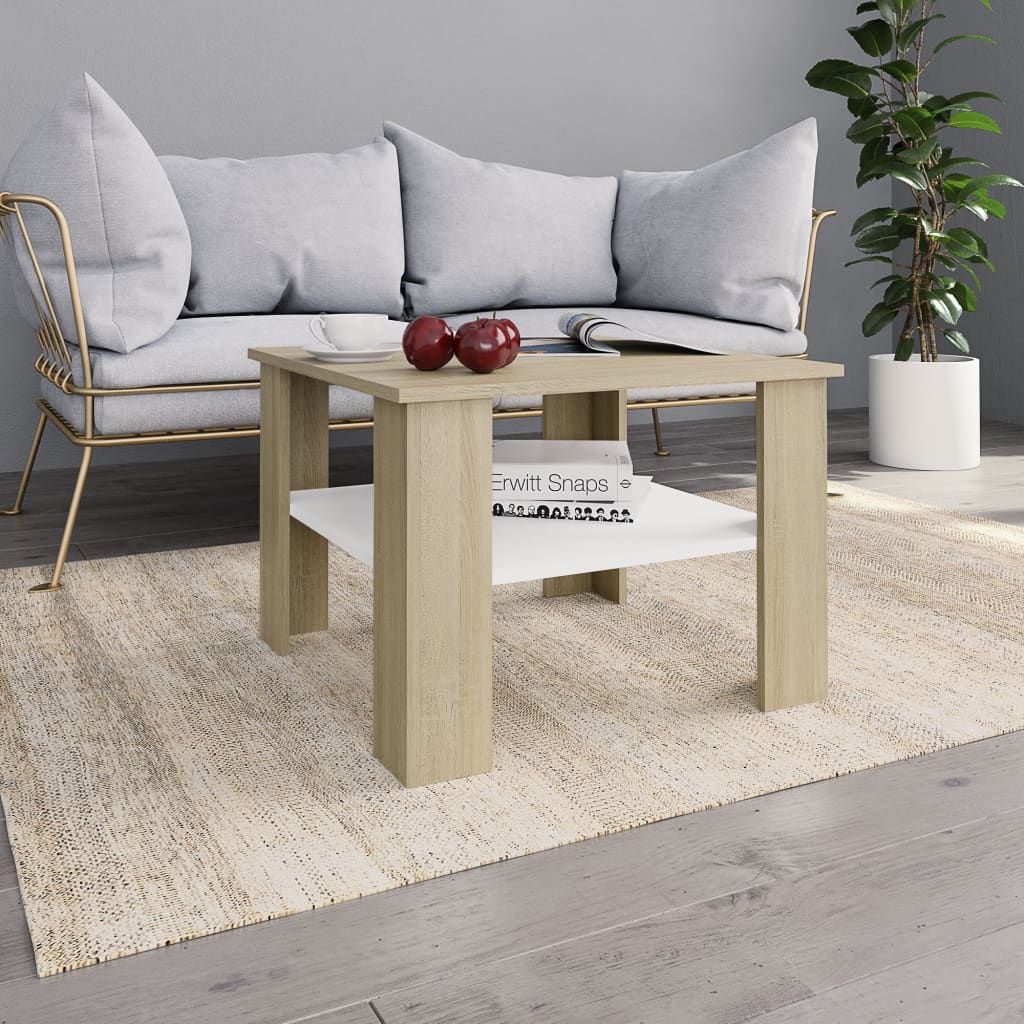 vidaXL Konferenční stolek bílý a dub sonoma 60x60x42 cm dřevotříska