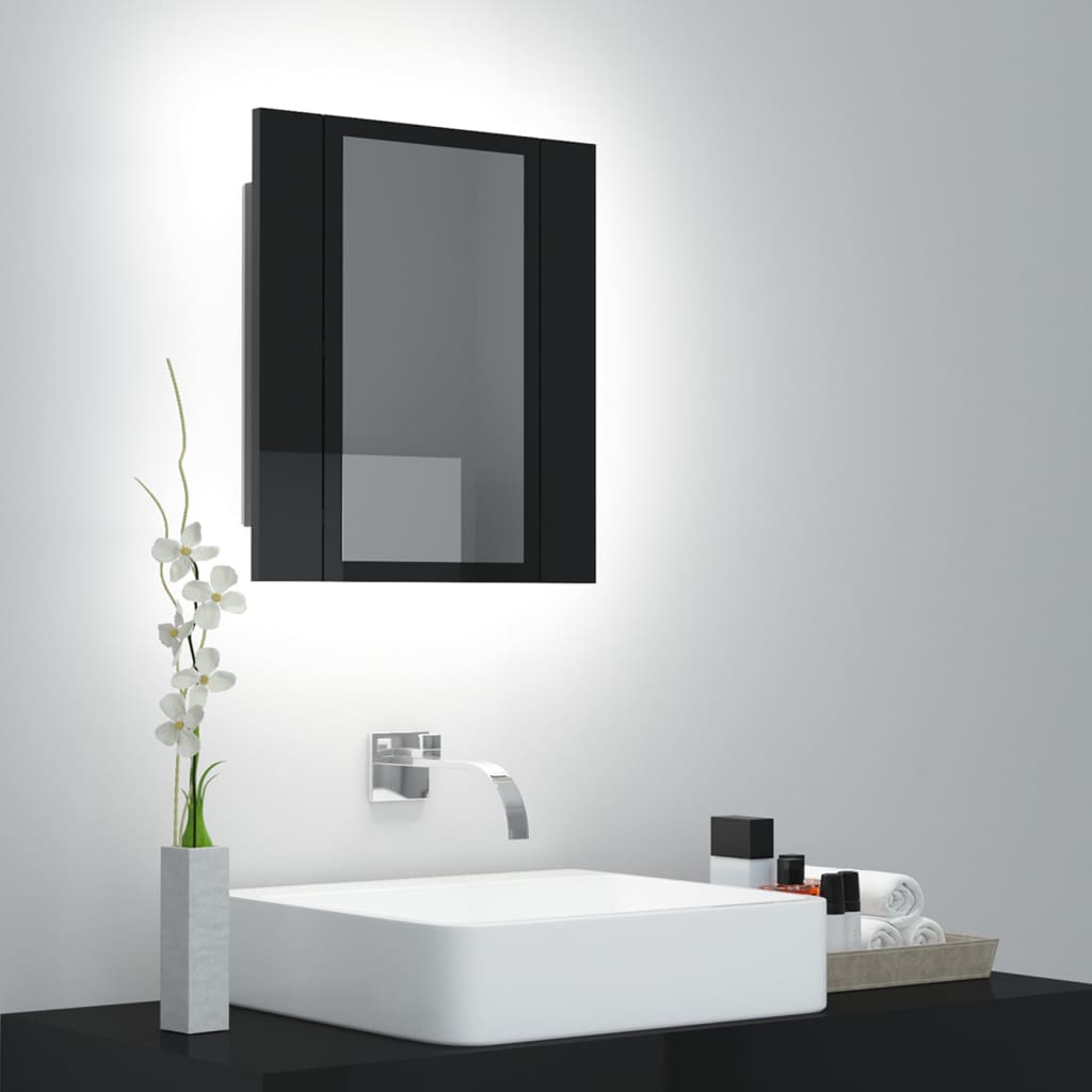 vidaXL Koupelnová skříňka LED zrcadlo lesklá černá 40 x 12 x 45 cm