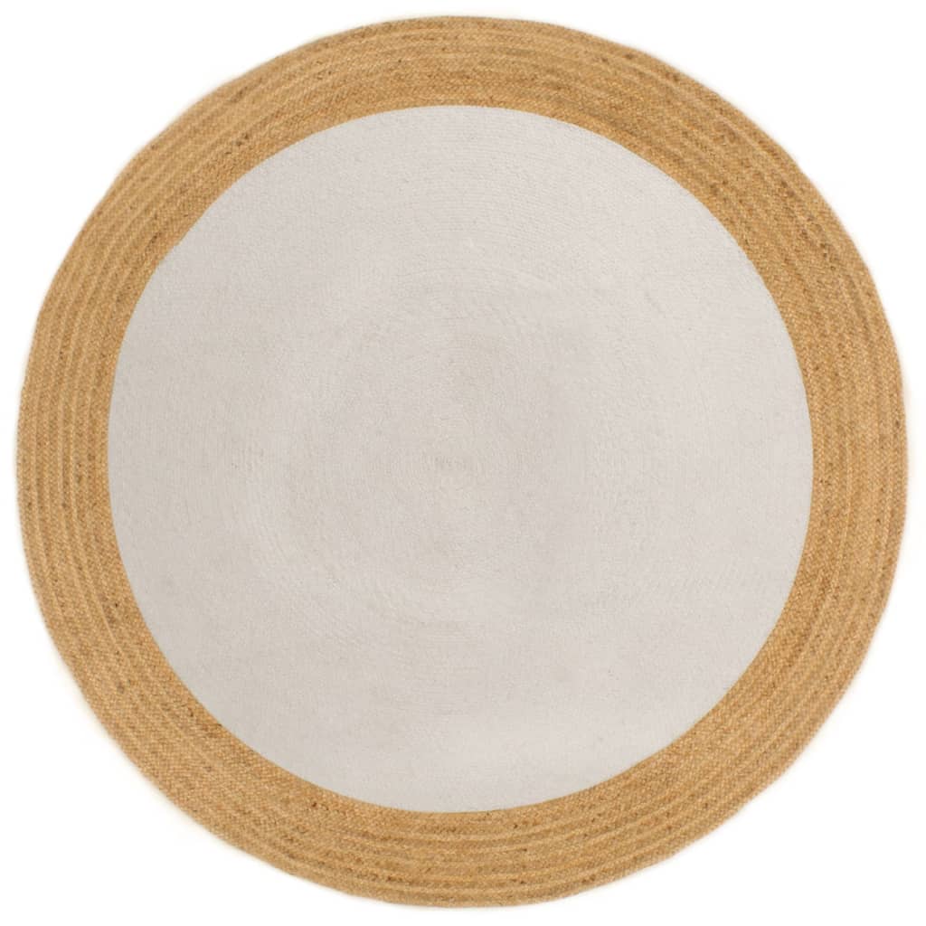 vidaXL Kusový koberec pletený bílý a přírodní 150 cm juta a bavlna