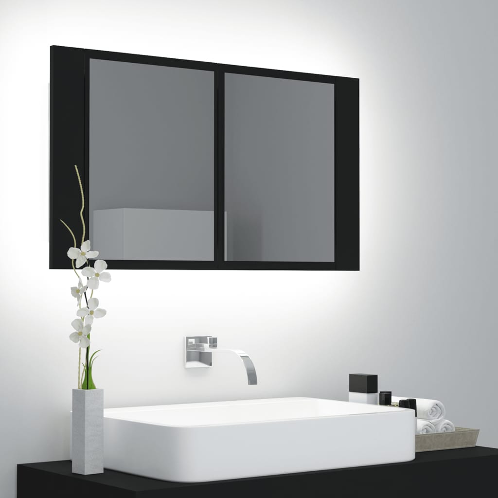 vidaXL LED koupelnová skřínka se zrcadlem černá 80 x 12 x 45 cm