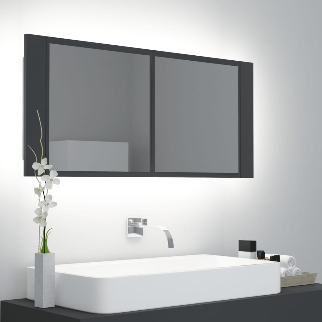 vidaXL LED koupelnová skřínka se zrcadlem šedá 100 x 12 x 45 cm
