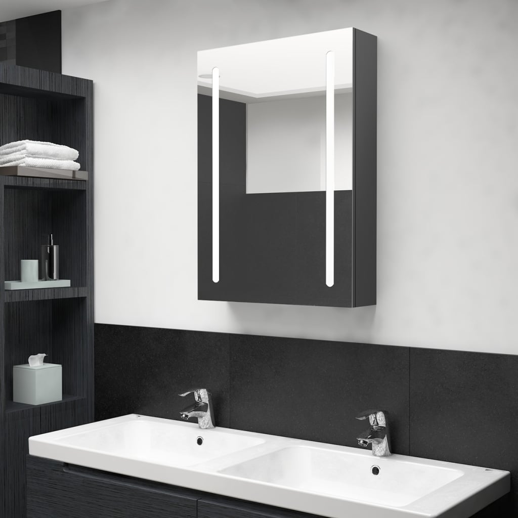 vidaXL LED koupelnová skřínka se zrcadlem šedá 50 x 13 x 70 cm