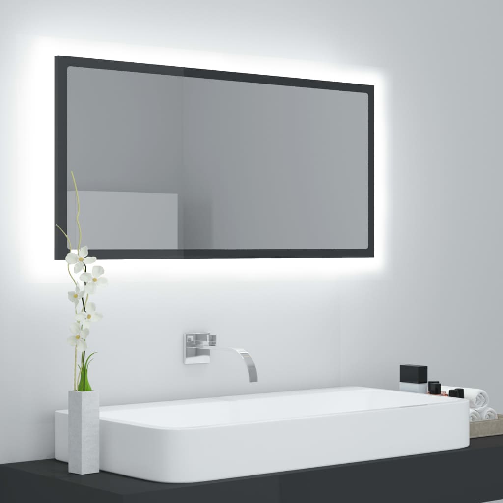 vidaXL LED koupelnové zrcadlo lesklé šedé 90 x 8