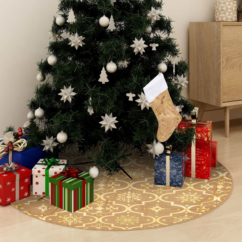 vidaXL Luxusní podložka pod vánoční stromek s punčochou žlutá 150 cm