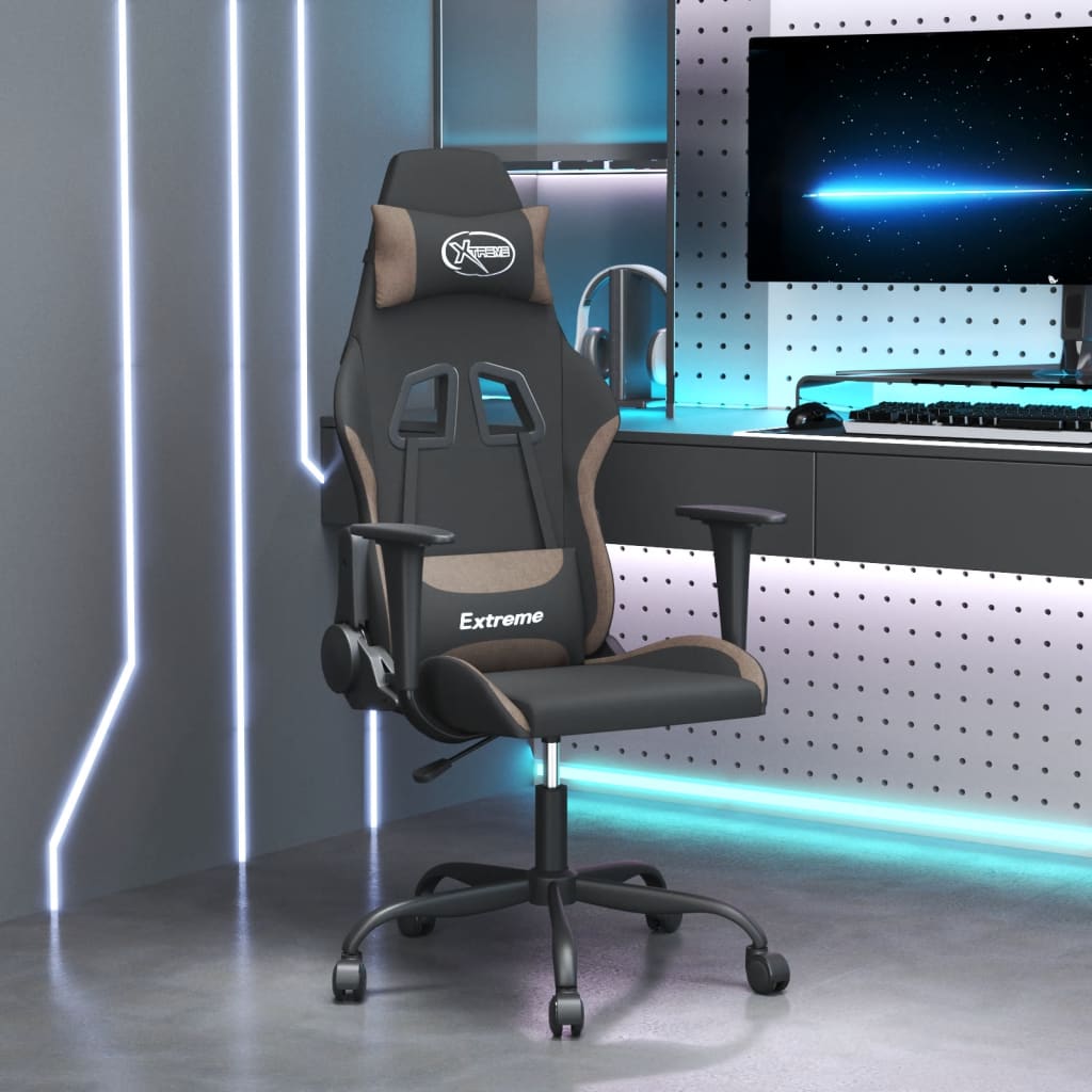 vidaXL Masážní herní židle černá a taupe textil