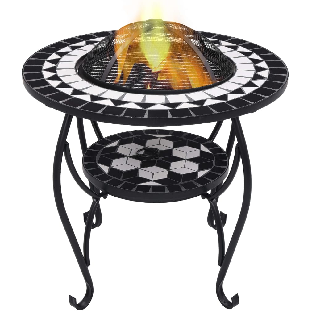 vidaXL Mozaikový stolek s ohništěm černobílý 68 cm keramika