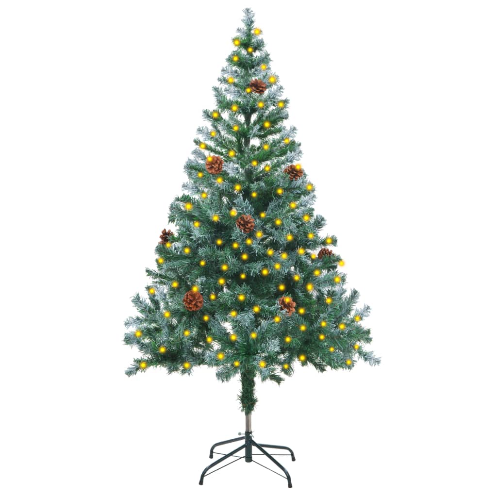 vidaXL Námrazou pokrytý vánoční stromek s LED diodami a šiškami 150 cm