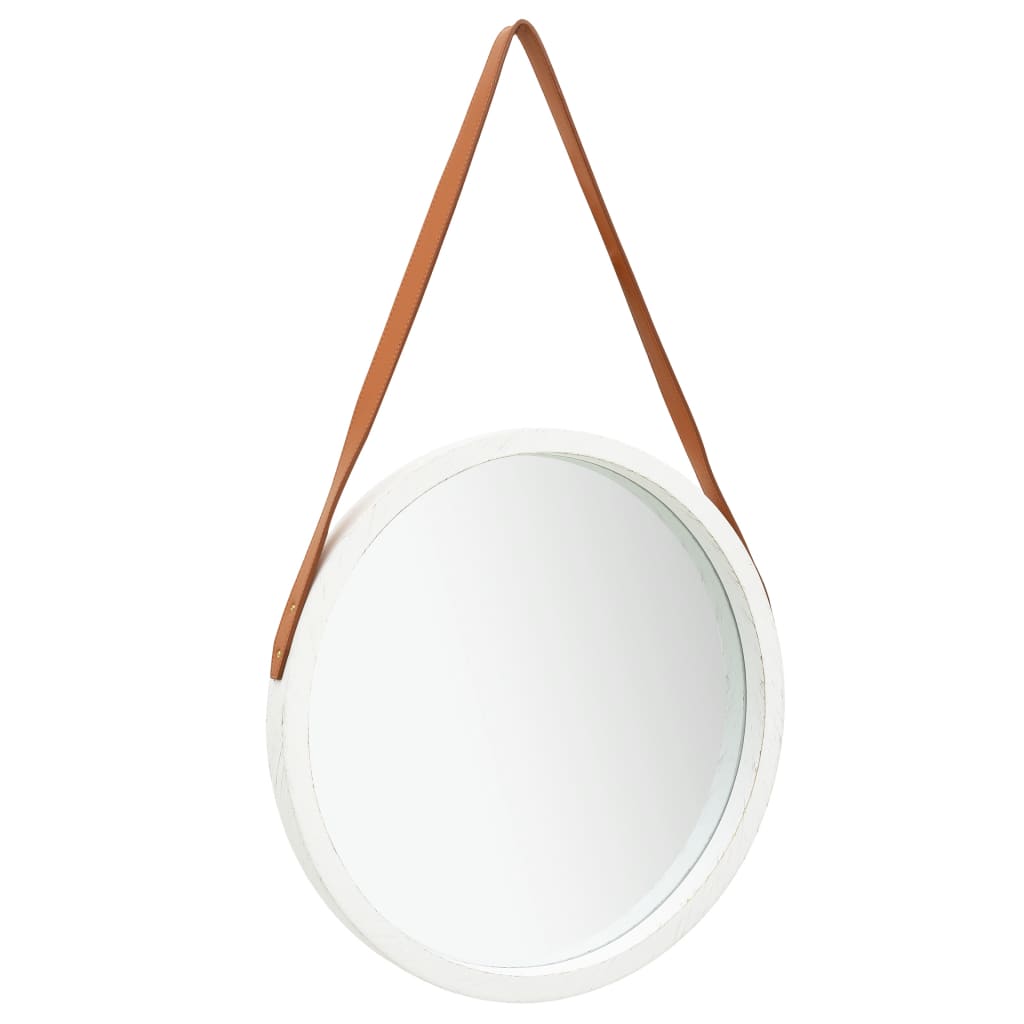 vidaXL Nástěnné zrcadlo s popruhem 50 cm bílé