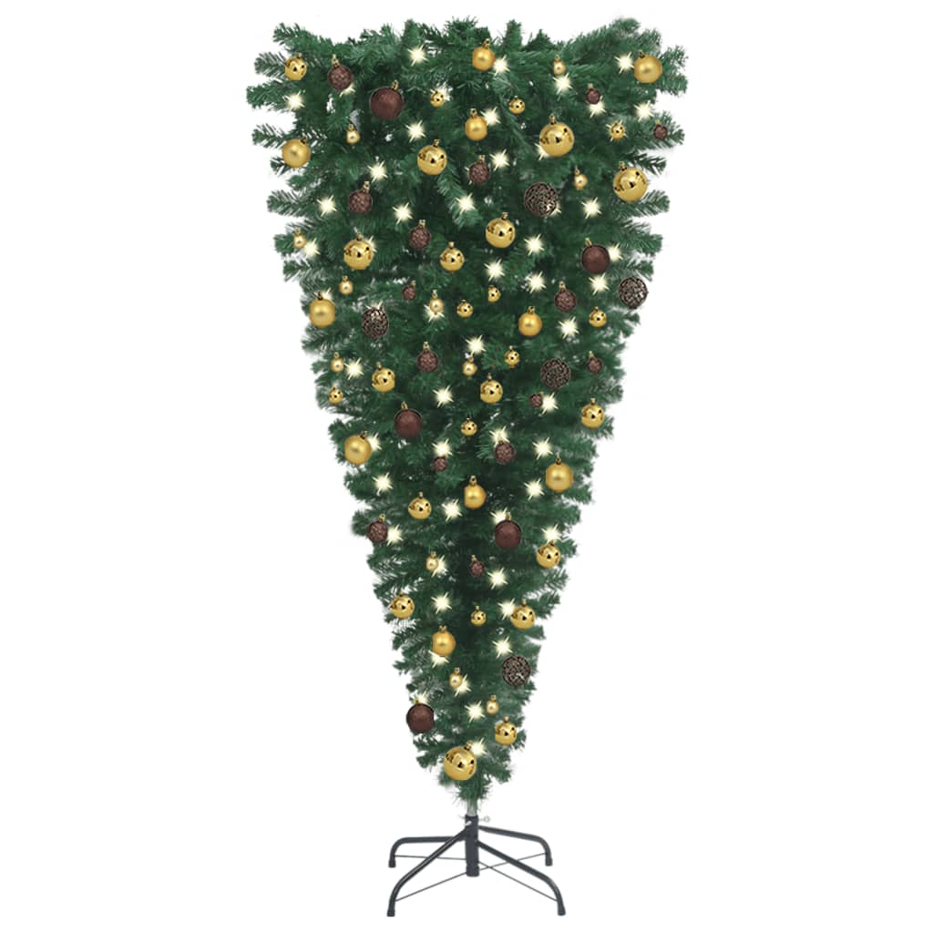 vidaXL Obrácený umělý vánoční stromek s LED diodami sada koulí 240 cm