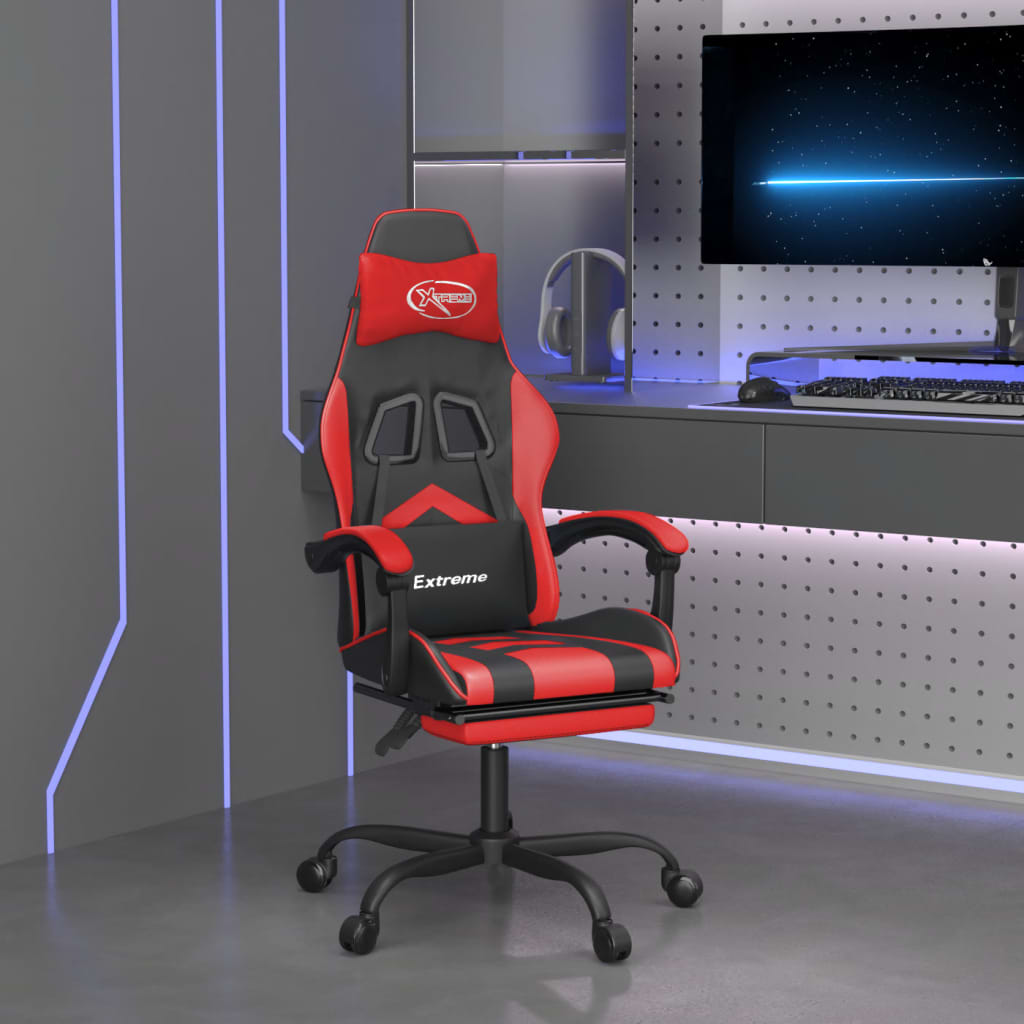 vidaXL Otočná herní židle s podnožkou černá a červená umělá kůže
