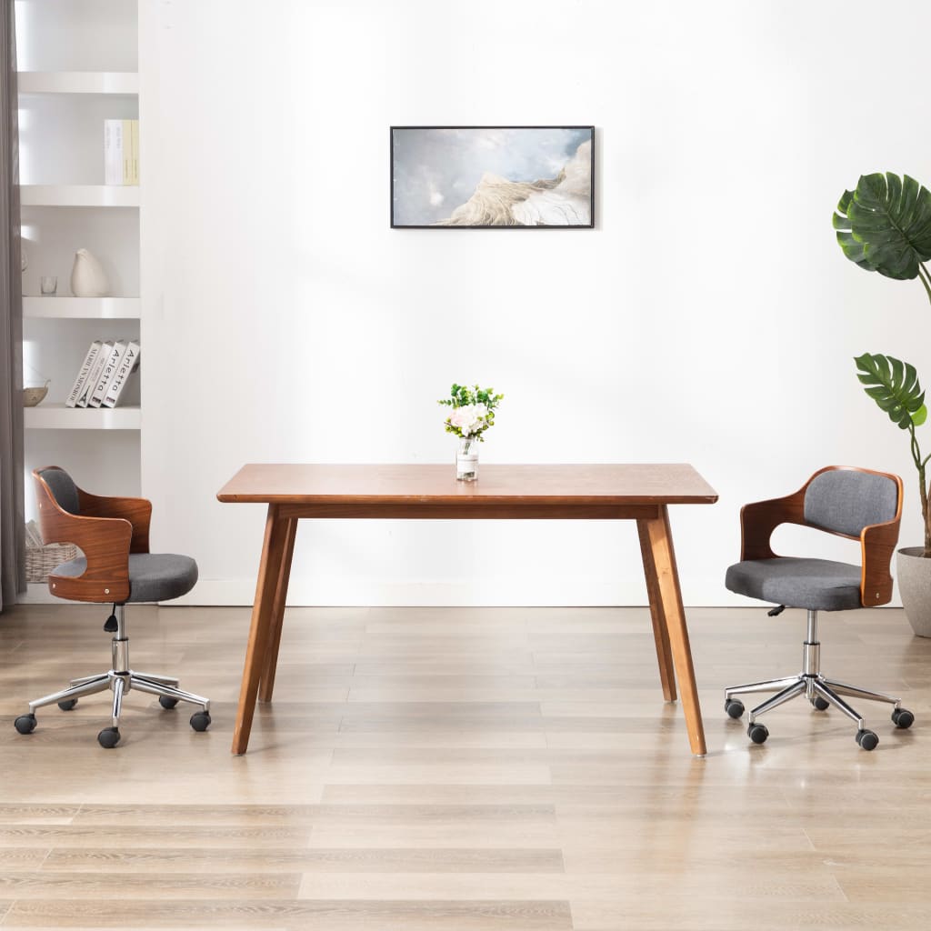 vidaXL Otočná kancelářská židle šedá ohýbané dřevo a textil